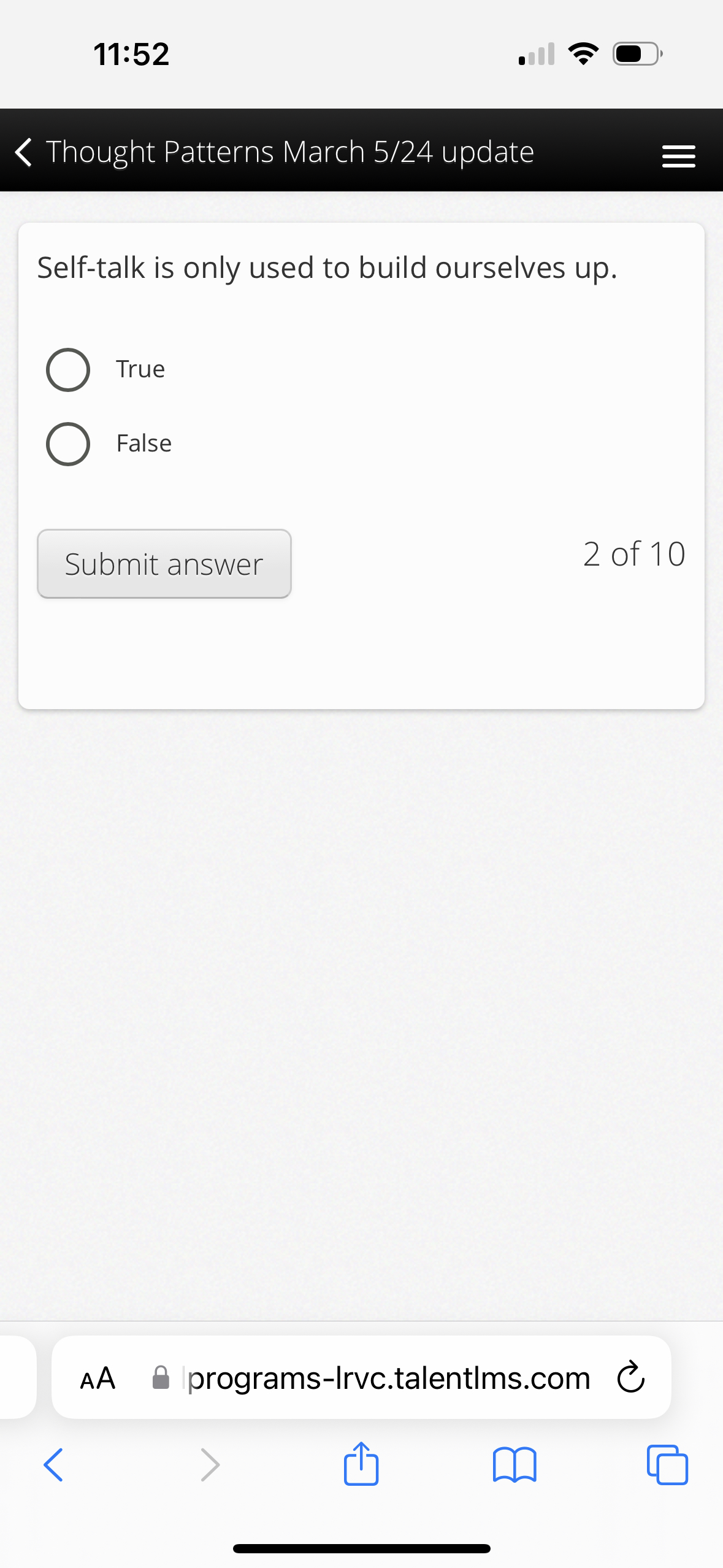  11:52 Thought Patterns March 5/24 update Self-talk is only used to