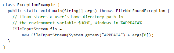 In this code example, the program must read a file supplied by