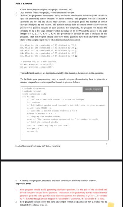  Part 2 Exercise 1. Create a new project and give your