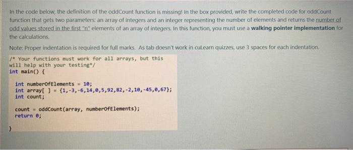  in the code below, the definition of the oddCount function is