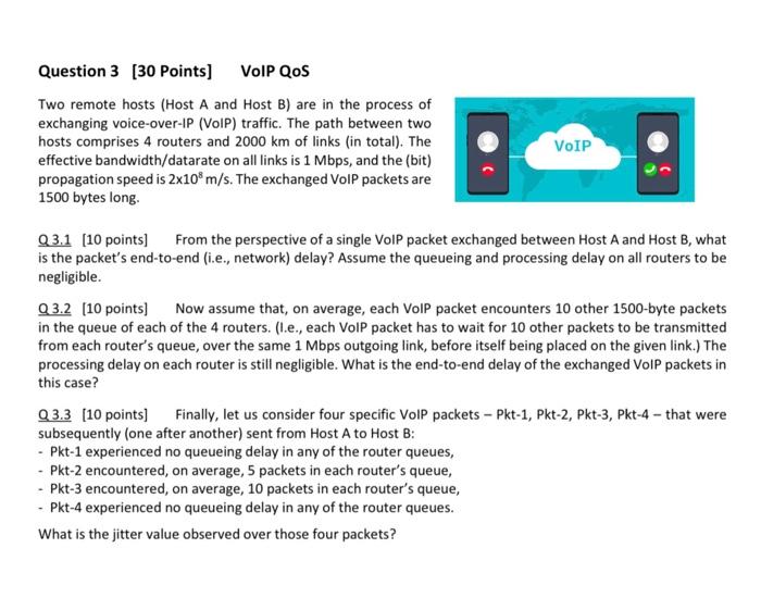 VoIP Two remote hosts (Host A and Host B) are in the