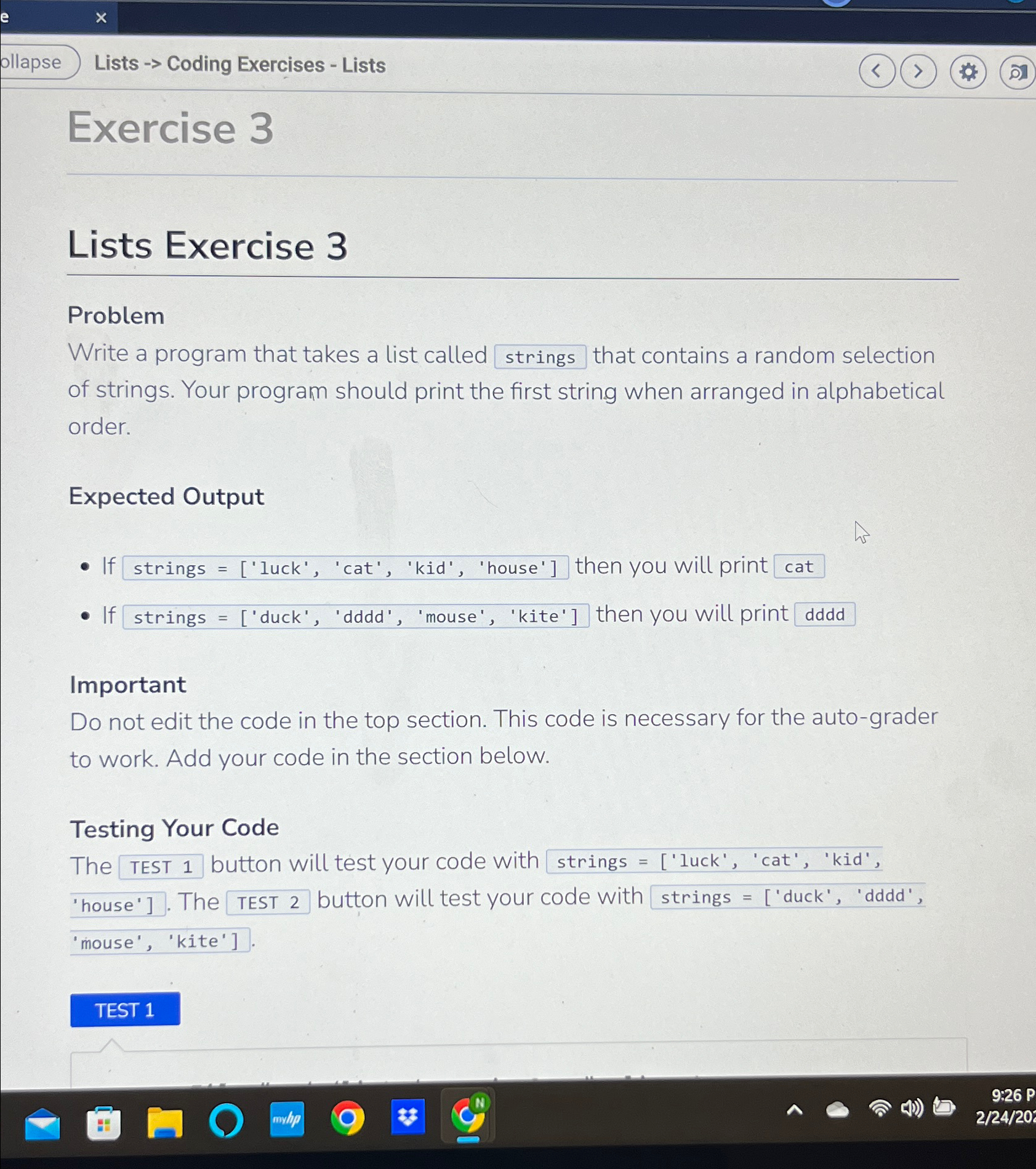  ollapse Lists -> Coding Exercises - Lists Exercise 3 Lists Exercise
