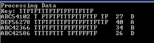 Write a program called Grader_LastNameFirstName.cpp that processes the True/False data from a