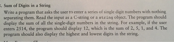  . Sum of Digits in a String Write a program that