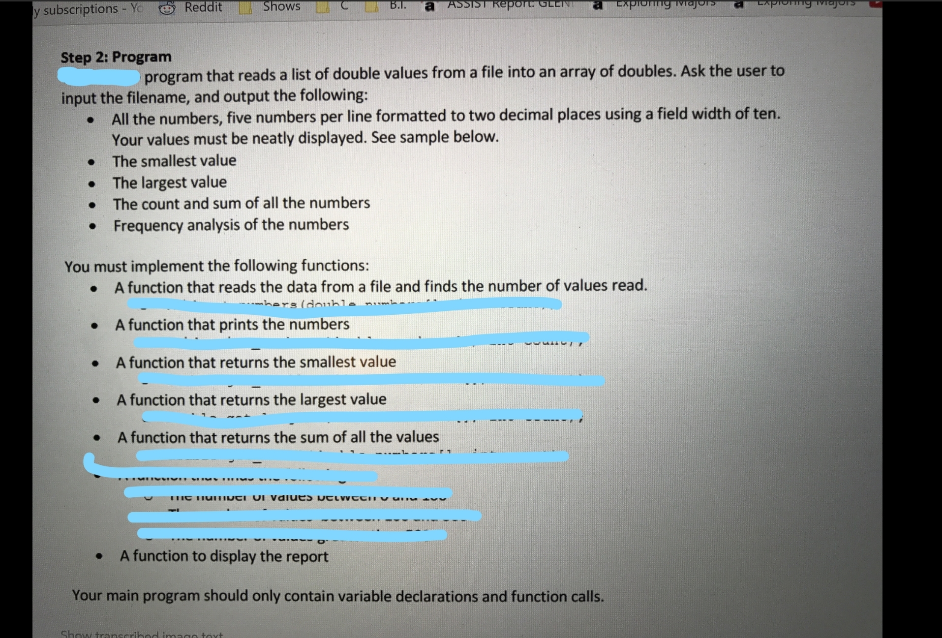 ((JAVA)) Program that reads a list of double values from a file