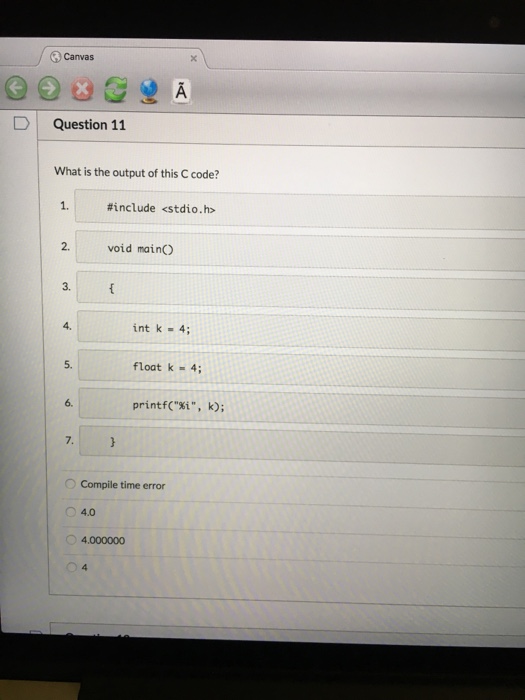  What is the output of this C code? #include void main