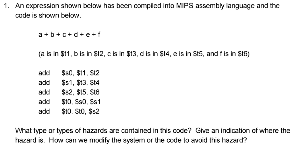  An expression shown below has been compiled into MIPS assembly language