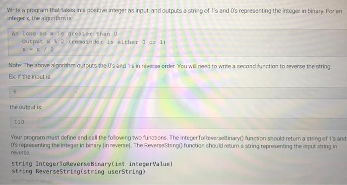 (C++ Please) Write a program that takes in a positive integer as