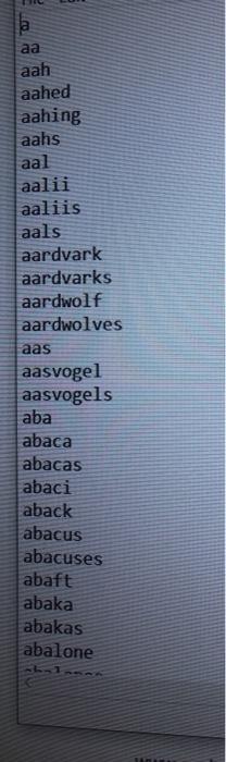 it contains many random words in alphabetical order Write a program that