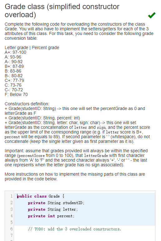 Java !!! PLZ !!!!JAVA!!!! public class Grade { private String studentID; private