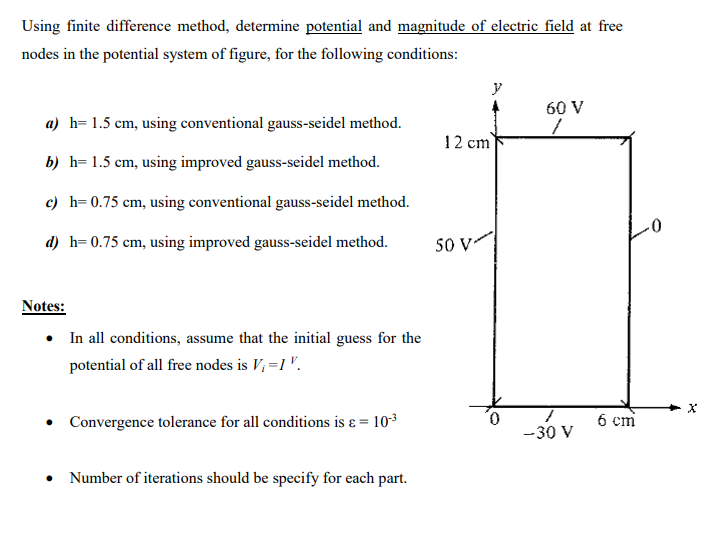  Solve question using C++ Programming. Using finite difference method, determine potential