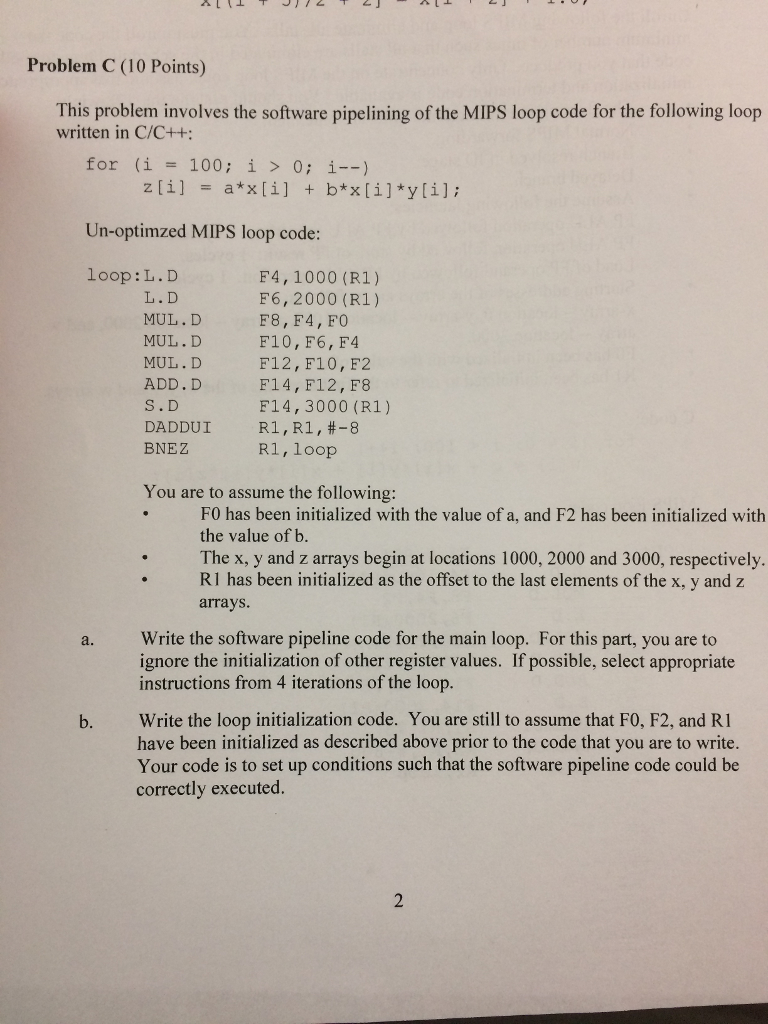 Software Pipeline: Problem C (10 Points) This problem involves the software pipelining