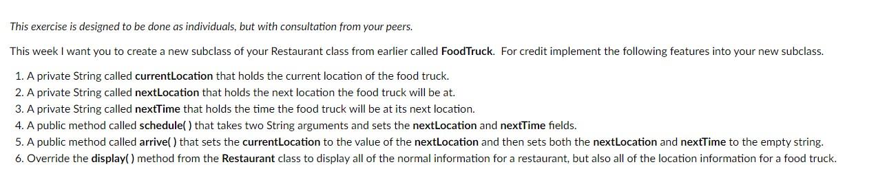 In Java This exercise is designed to be done as individuals, but