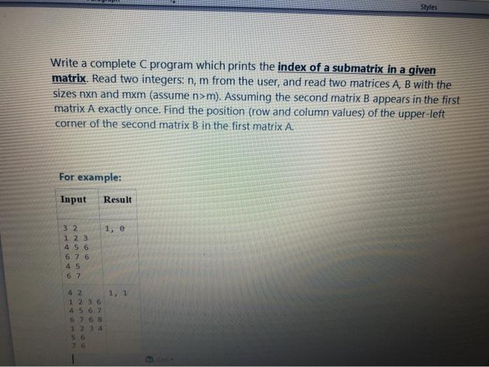 i need C solution Styles Write a complete C program which prints