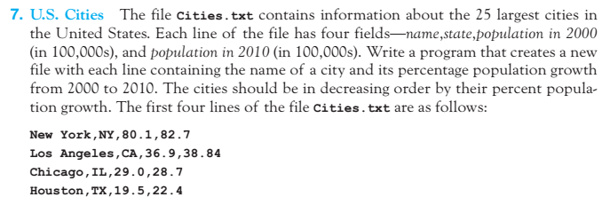 Using python, write code for problem. The text file Cities.txt is used