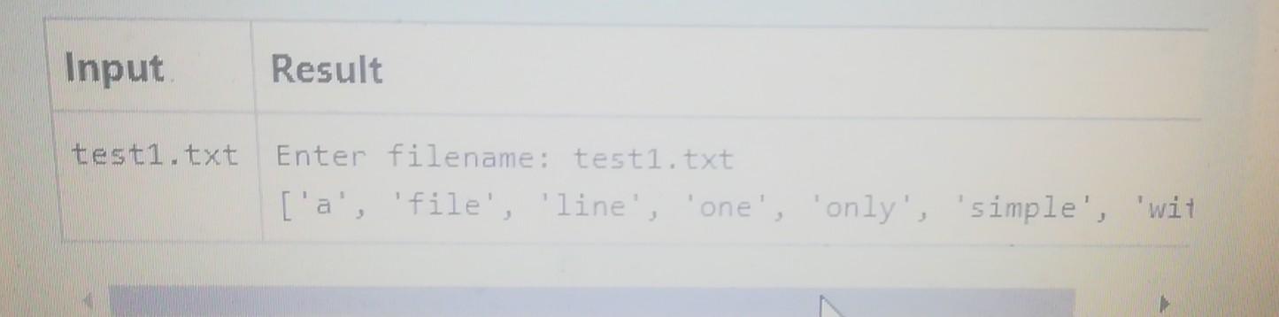 prompts the user to enter a filename and prints a list of