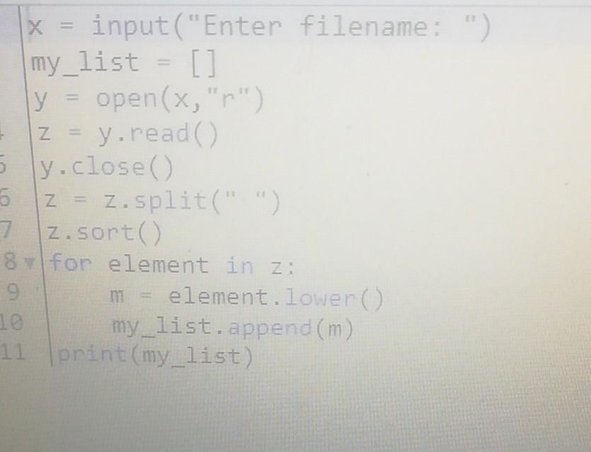 all the words in the file converted to lowercase, then sorted into