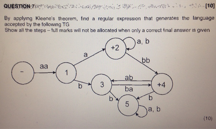  By applying Kleene's theorem, find a regular expression that generates the