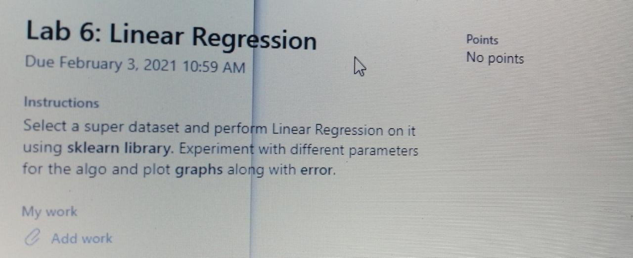 Select a super dataset and perform linear regression on it using sklearn