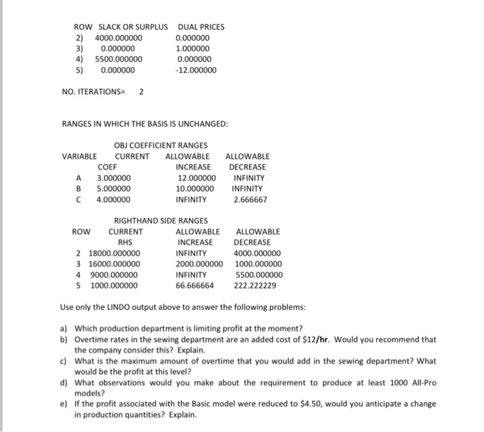 below. Do not re-solve the LP (Based on "An Introduction to Management