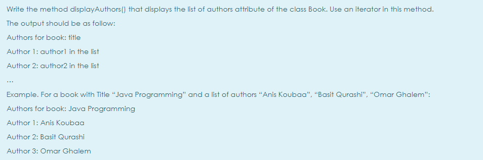 Write a java language. Write the method display Authors() that displays