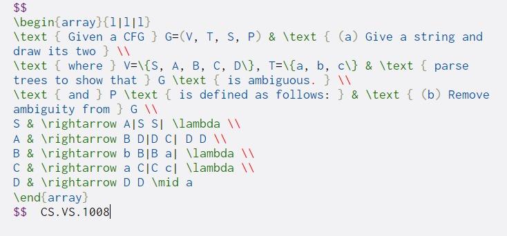  $$ \begin{array}{1|1|1} \text { Given a CFG } G=(V, T, S,