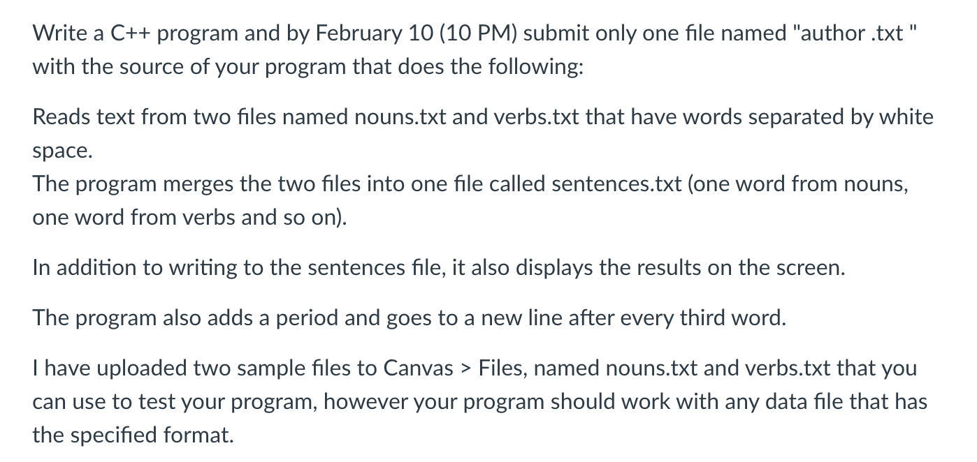  Write a C++ program and by February 10 (10 PM) submit