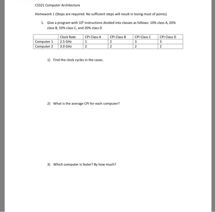  CS321 Computer Architecture Homework 1 (Steps are required. No sufficient steps