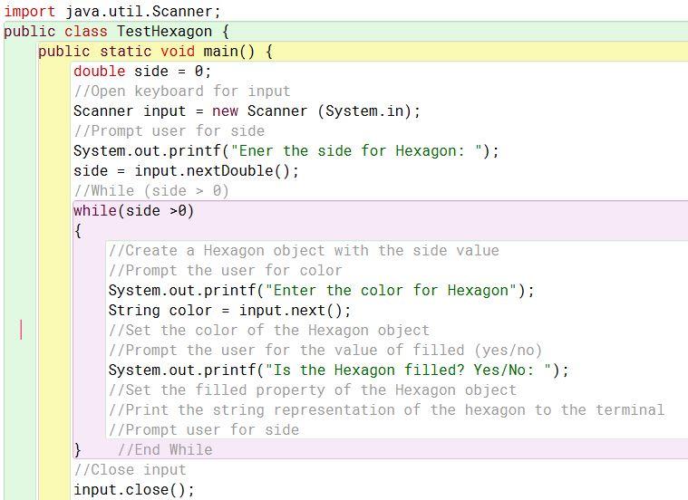Write a test program that prompts the user to enter a side,