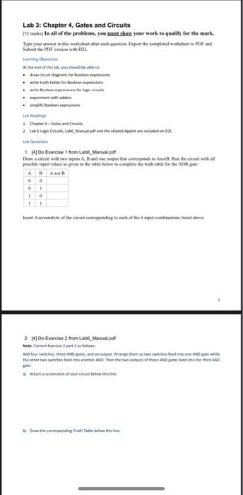  Lab 3: Chapter 4, Gates and Circuits 152 marks in all