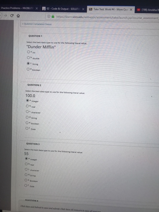  (198) Anokha R Take Test: Work #4-More Que 02-Code & Output