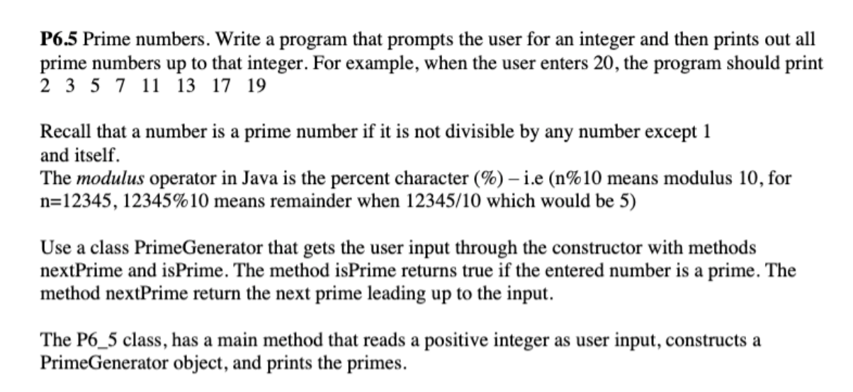 Java problem P6.5 Prime numbers. Write a program that prompts the user