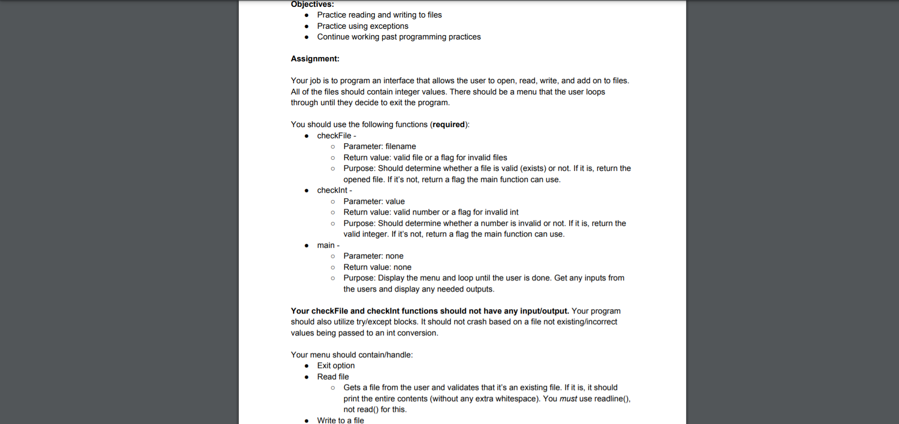  Please use Python 3.9, and please show the options/error messages. Objectives: