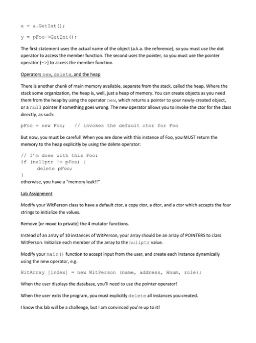 modify our WitPerson class from last week to add constructors and a