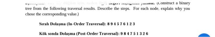  webe-...... Construct a binary tree from the following traversal results. Describe