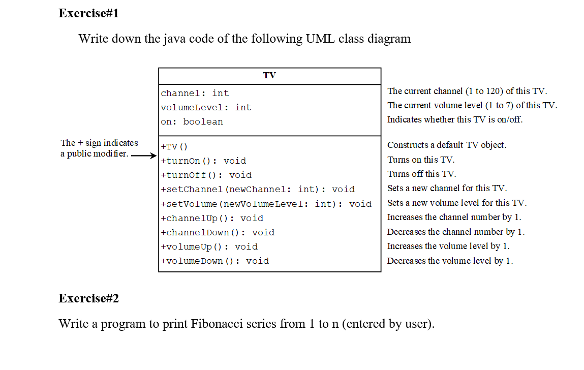  Exercise#1 Write down the java code of the following UML class