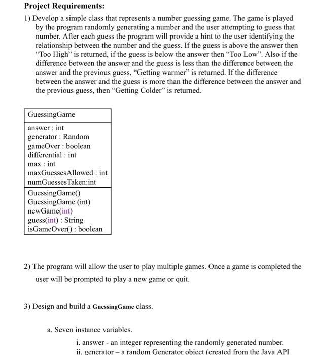 Java Project Requirements: 1) Develop a simple class that represents a number