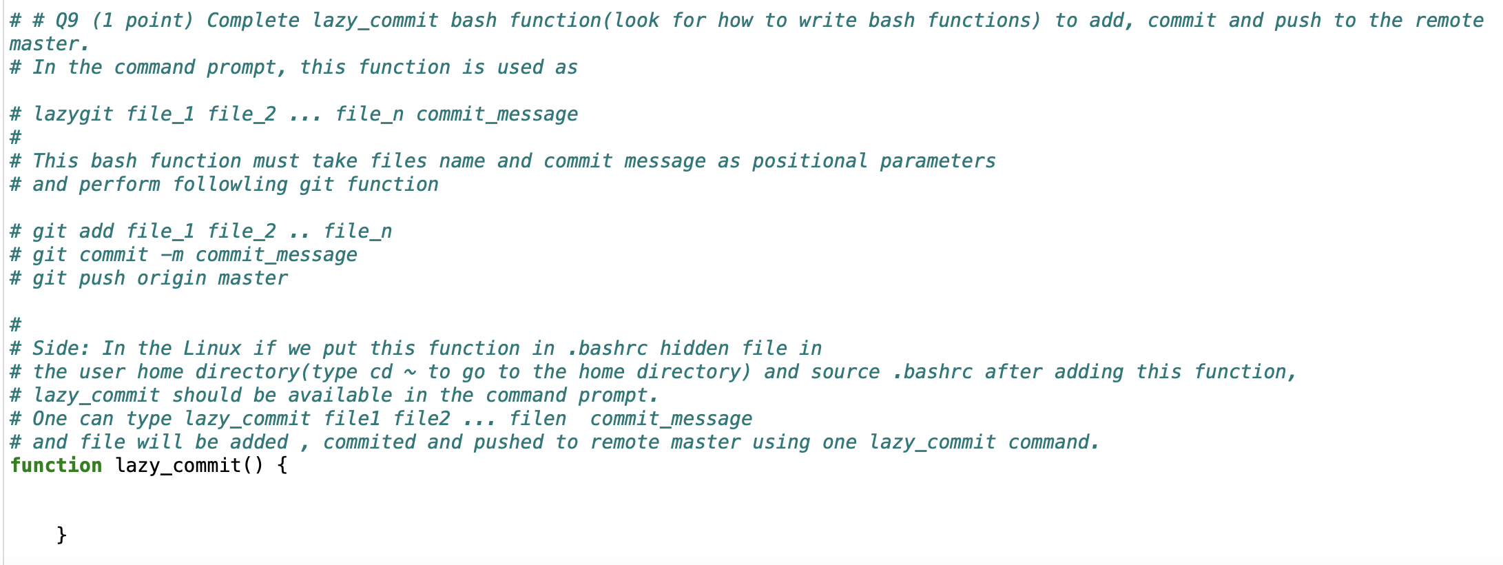 I need help with writing a lazy git function for GIT using