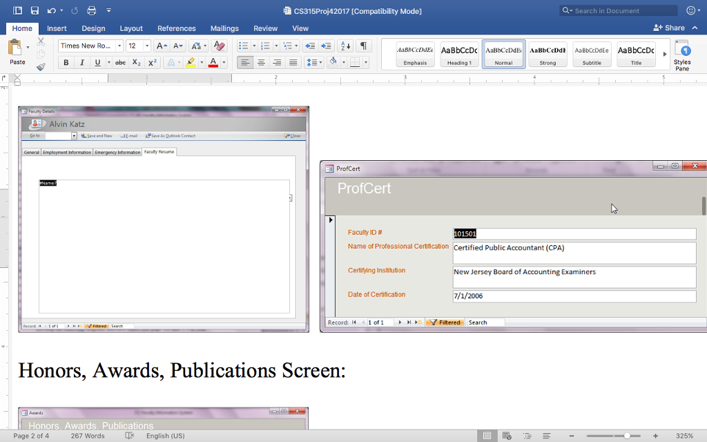 that collects information about faculty members as follows: Faculty ID, position (e.g.
