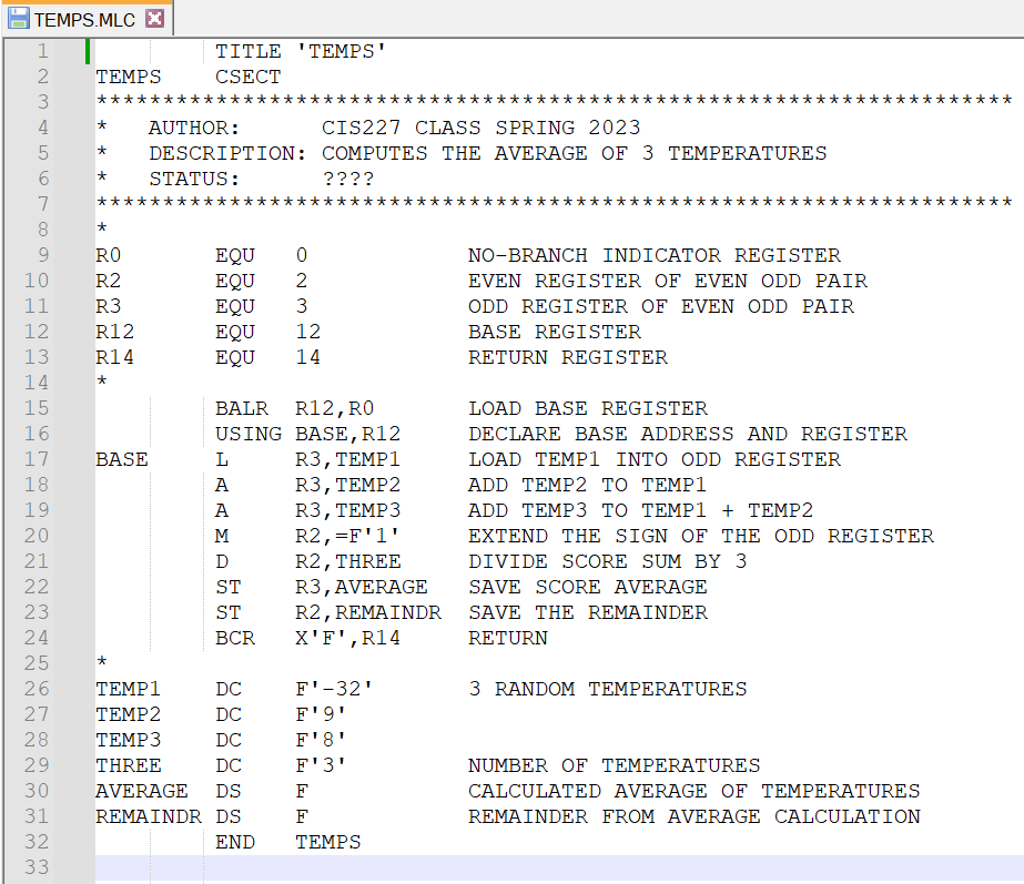 of a previous code written in IBM System 370 assembler language. Purpose: