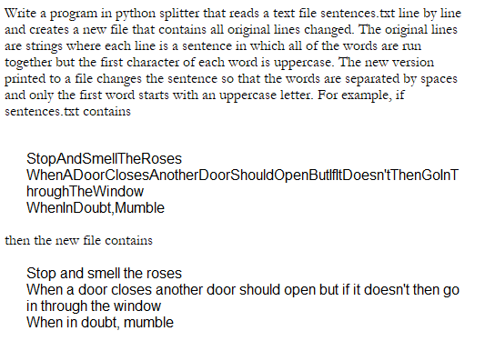 Write a program in python splitter that reads a text file