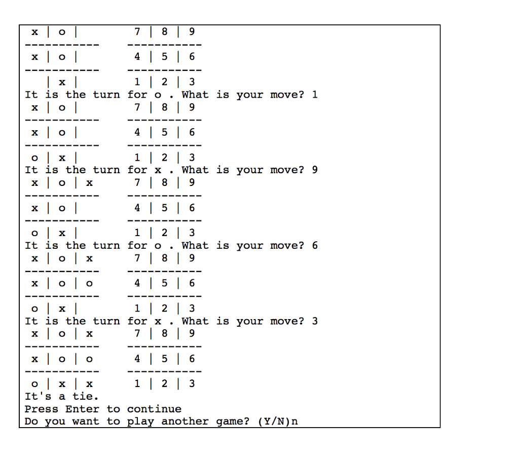 open space in the grid to mark with either x for a