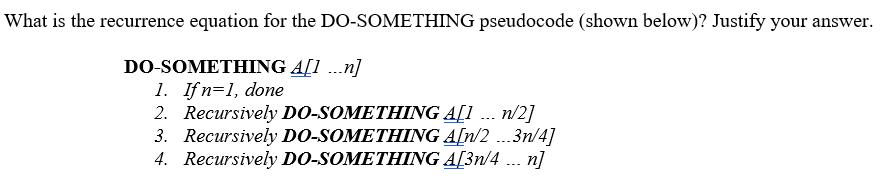 What is the recurrence equation for the DO-SOMETHING pseudocode (shown below)?