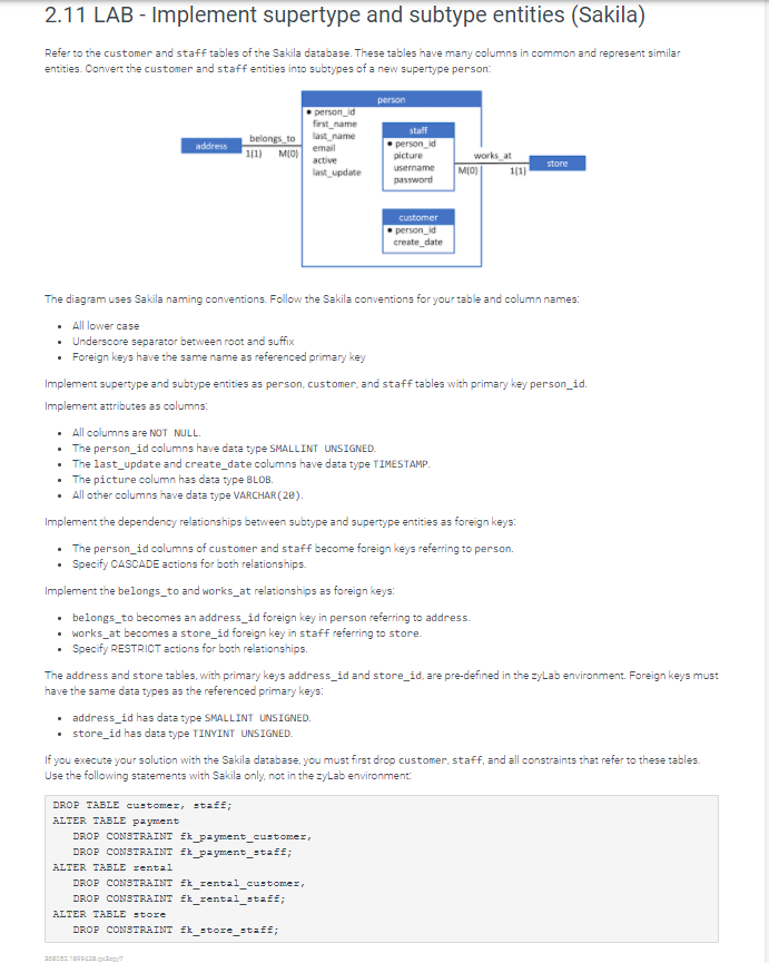 a new independent entity phone in the Sakila database. Attributes and relationships