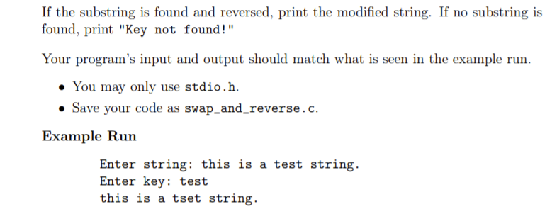 reverse function which searches a string for a given keyword. The function
