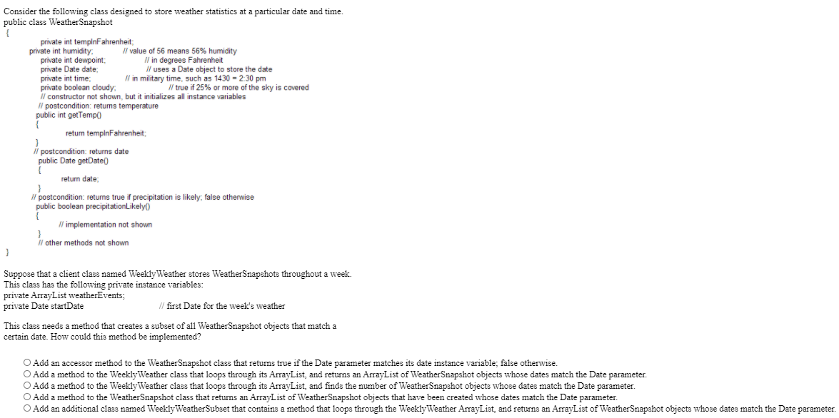 Please answer quick! It is due soon! Consider the following class designed