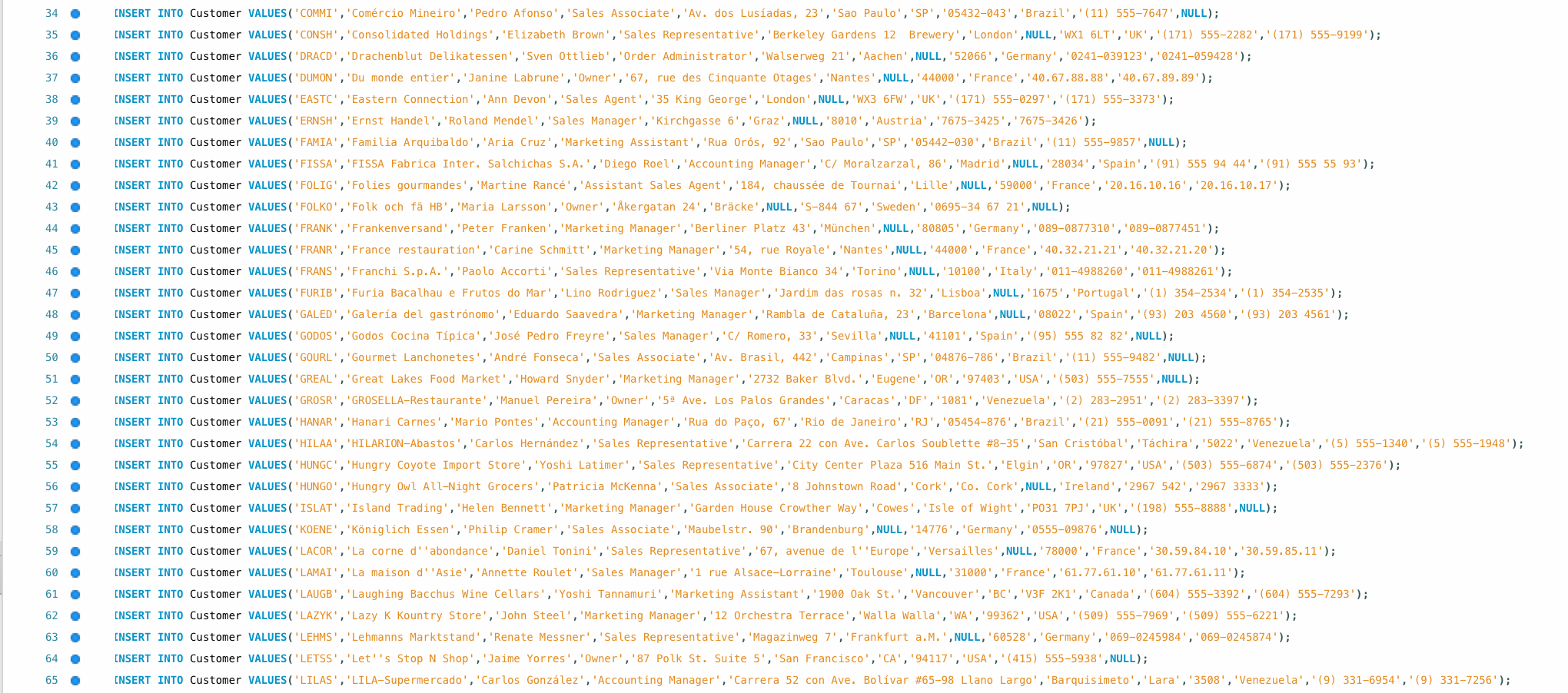 CompanyName varchar (40) NOT NULL, ContactName varchar (30) NULL, ContactTitle varchar (30)