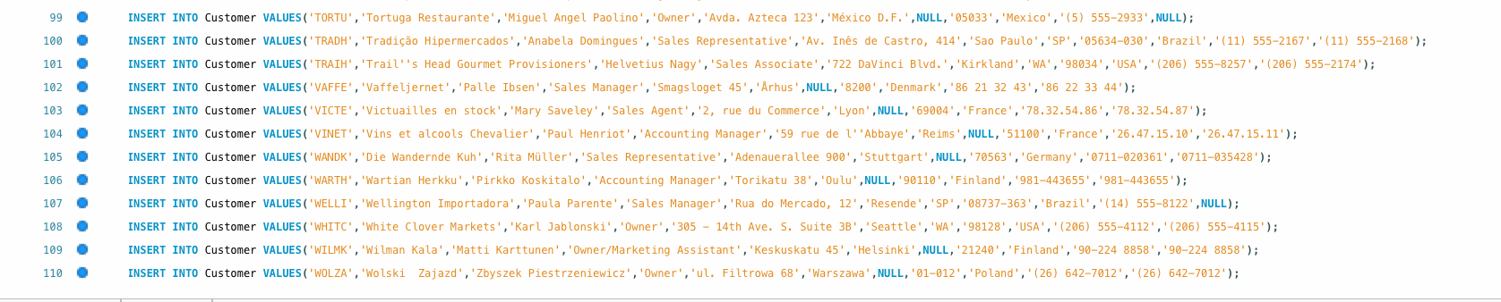 (15) NULL, PostalCode varchar (10) NULL , Country varchar (15) NULL, Phone