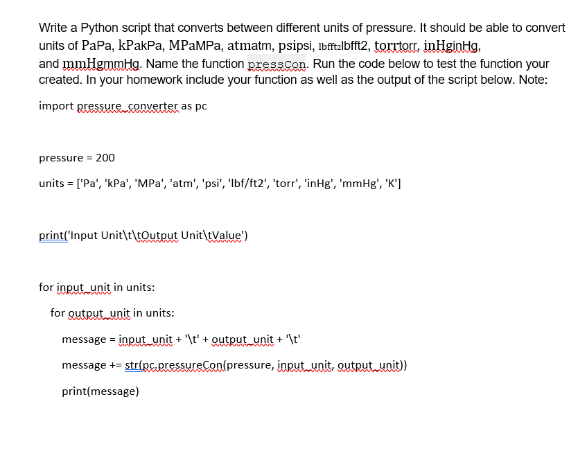  Write a Python script that converts between different units of pressure.