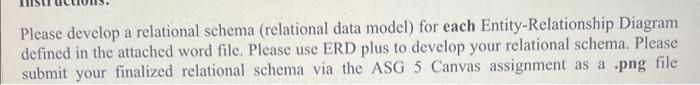 Diagram defined in the attached word file. Please use ERD plus to
